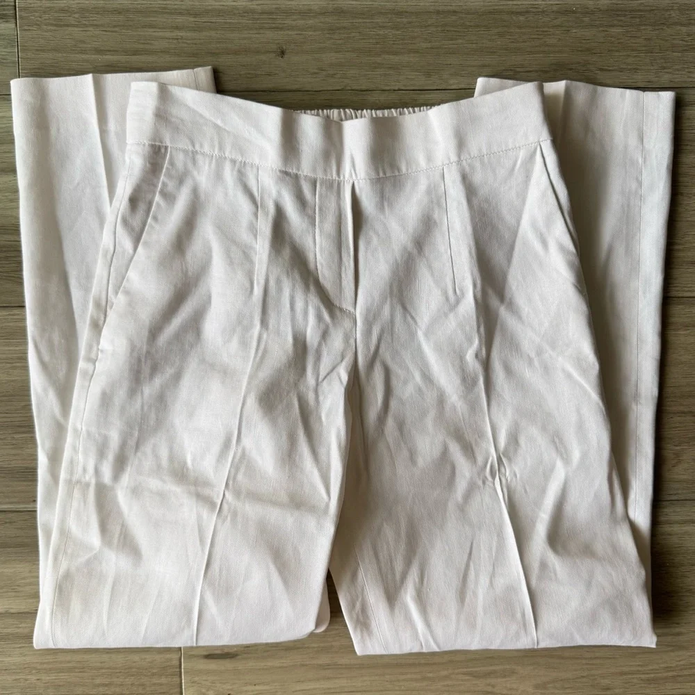 Babaton Arizia Straight Leg Cropped Linen Cotton Blend White Pants Size 00